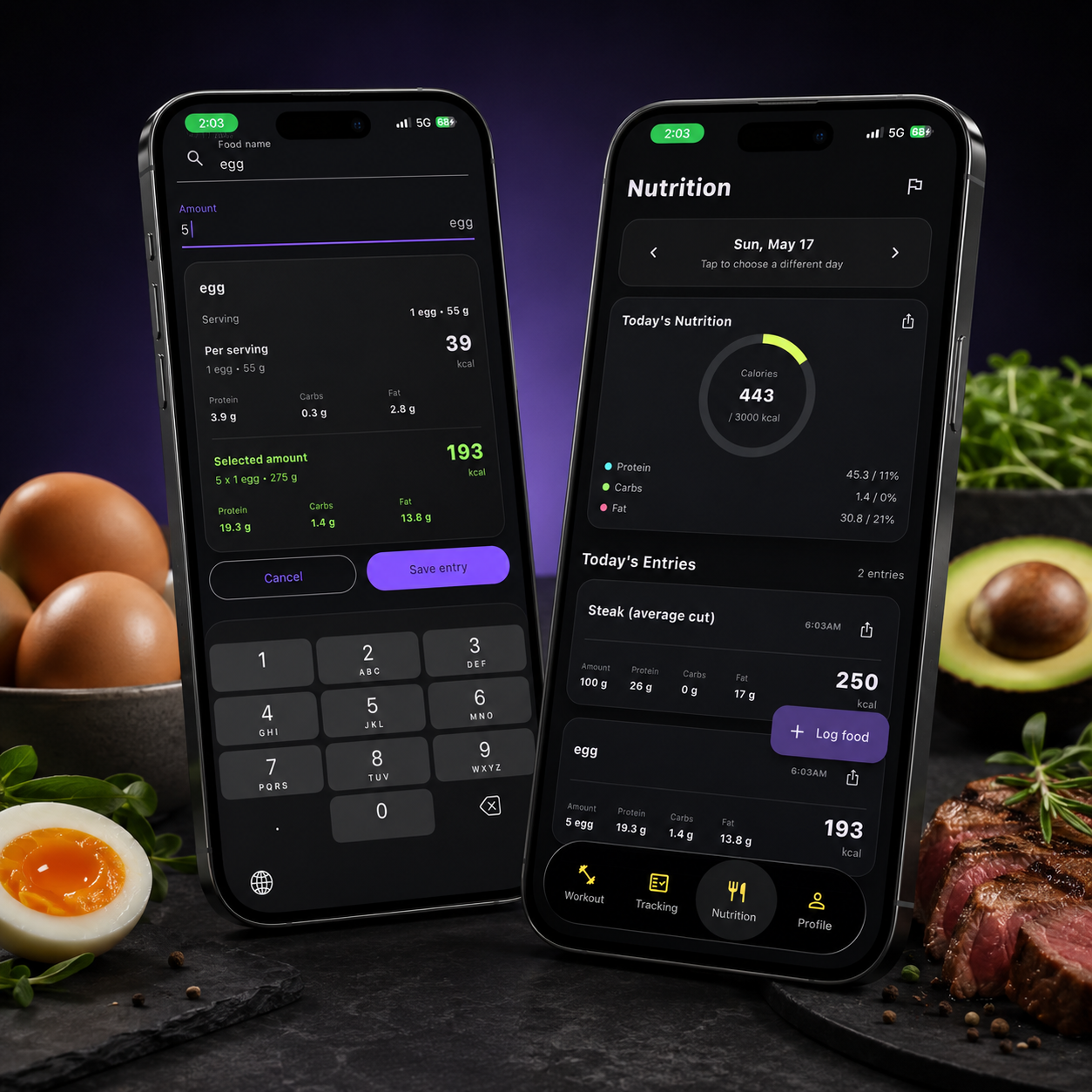 Nutrition tracking in the Perform app