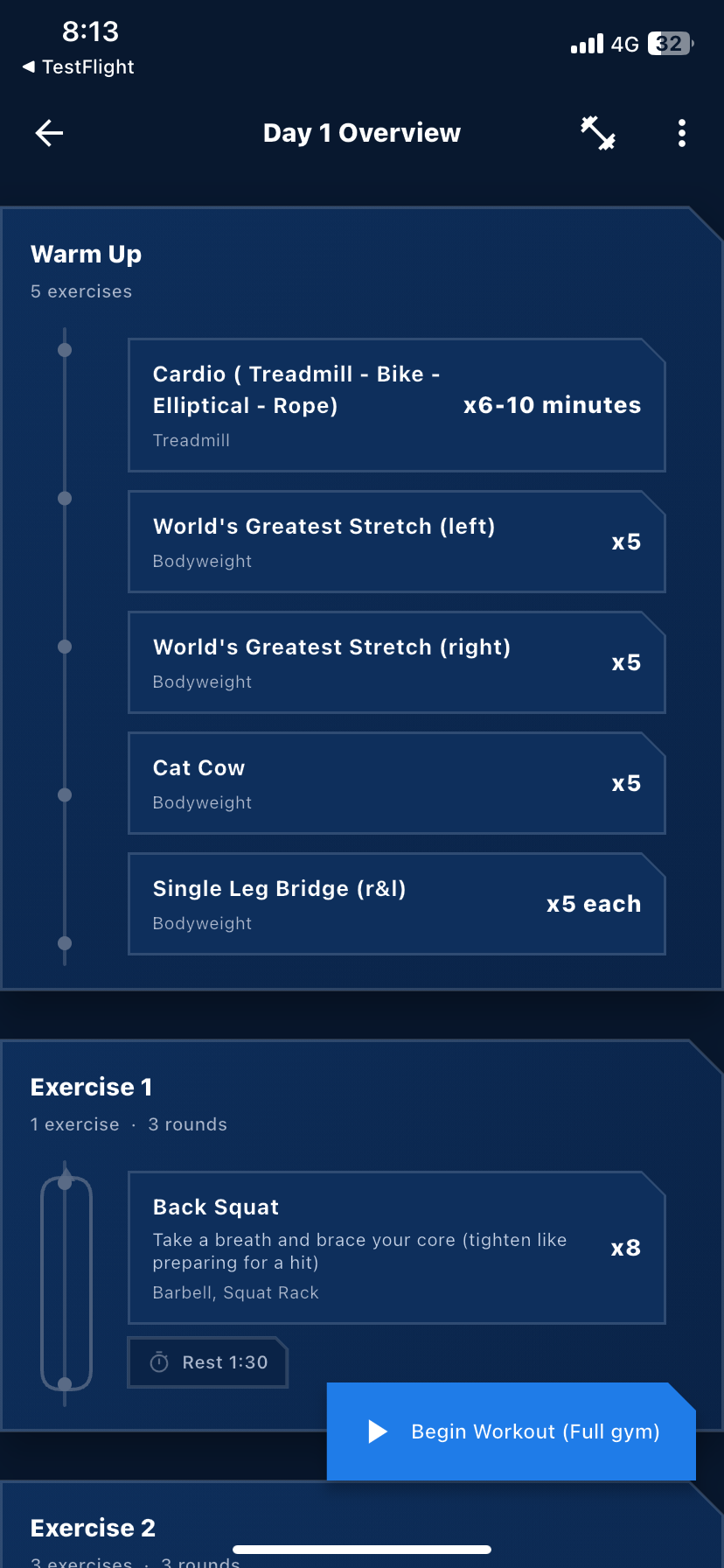 Perform app program detail screen